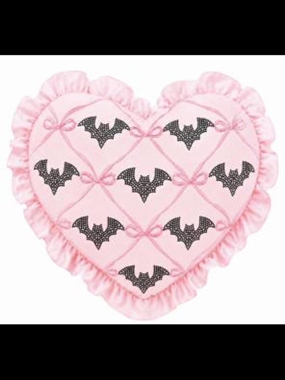 Pink Heart Pillow with Black Bat Motif - Decorative Party Cushion